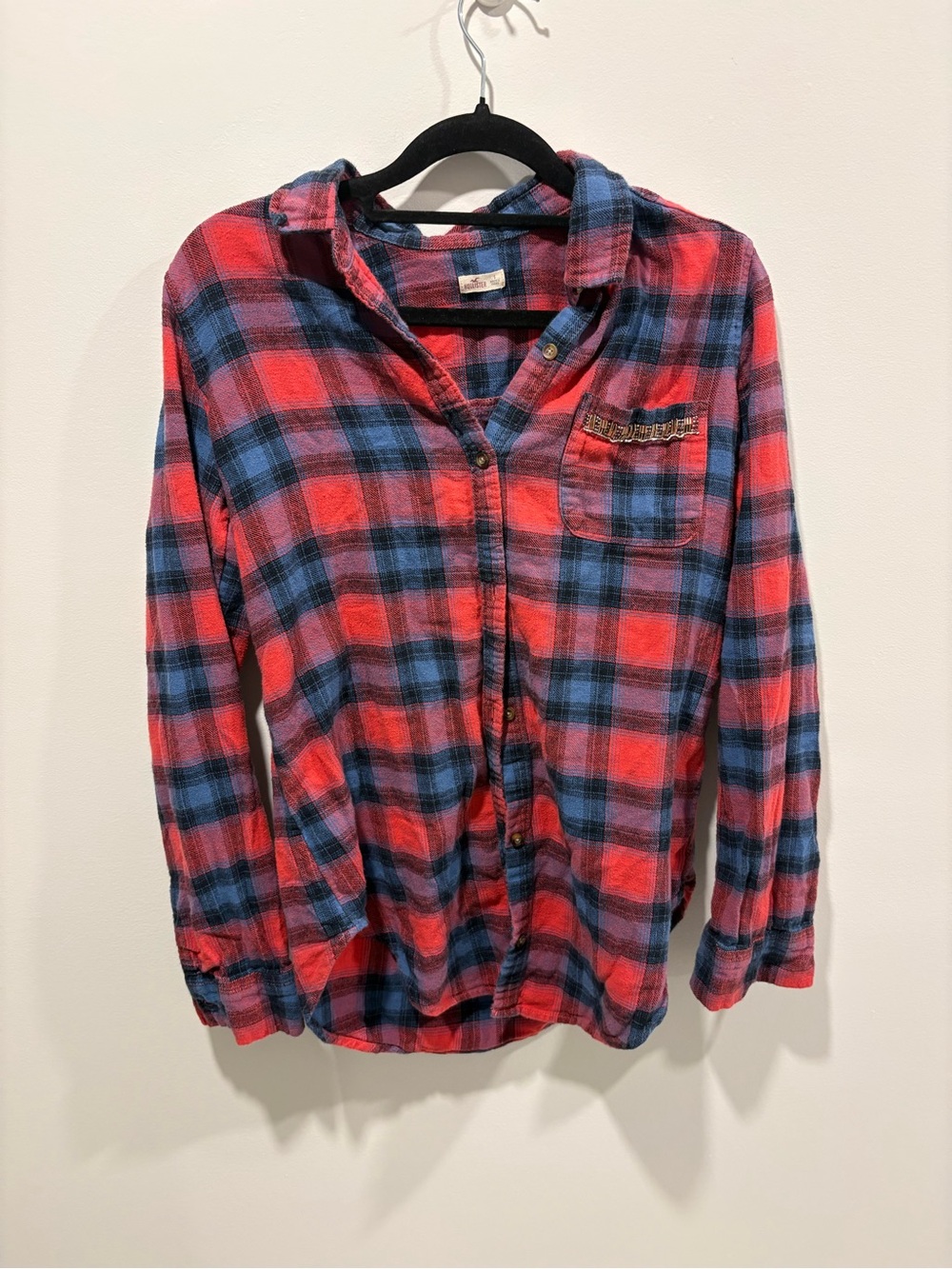 Women’s Red and Blue Plaid Button-Up Shirt